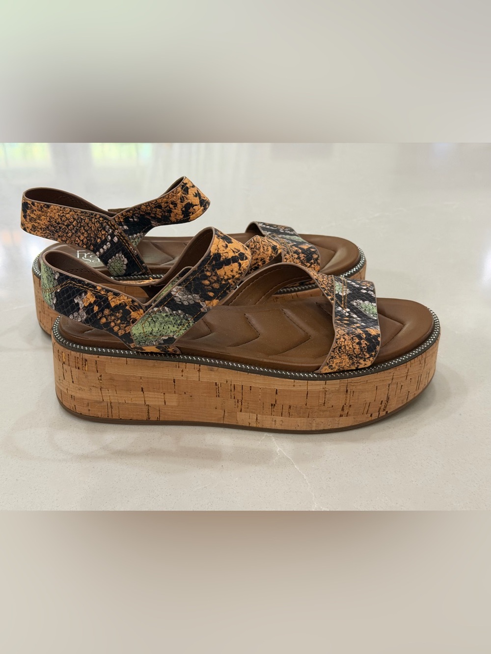 Franco Sarto Ozio Platform Wedge Sandals Snake Print Multicolor Size 10M